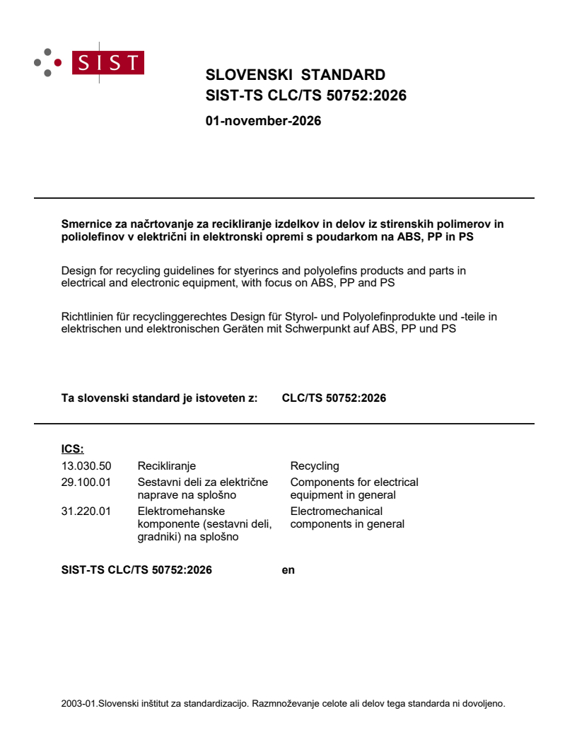 SIST-TS CLC/TS 50752:2026 SIST-TS CLC/TS 50752:2026 - BARVE - Page 1 preview