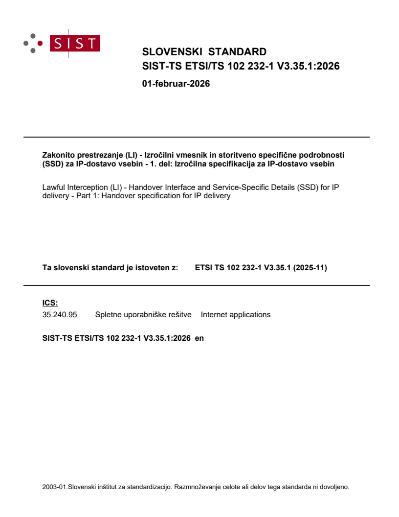 SIST-TS ETSI/TS 102 232-1 V3.35.1:2026 - BARVE