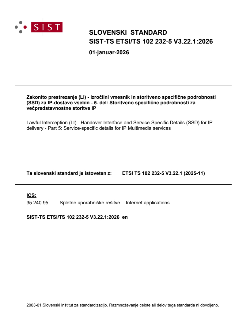 SIST-TS ETSI/TS 102 232-5 V3.22.1:2026