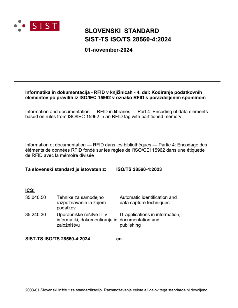 ISO/TS 28560-4:2023 TS ISO/TS 28560-4:2024 - Page 1 preview